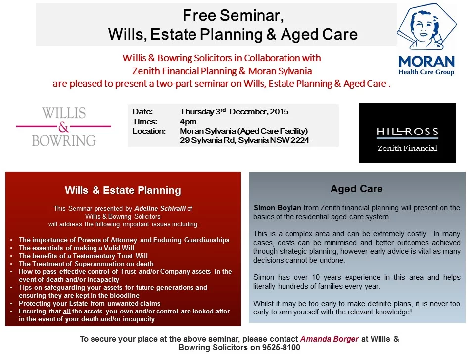 Free Wills, Estate and Aged Care Seminar